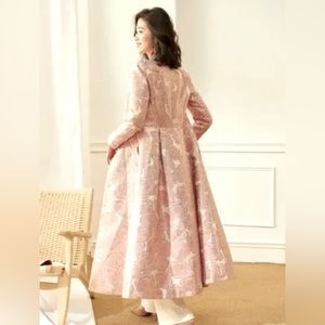 Jacquard Fashion Embroidery Rose Slim Long Trench Coat Jacket